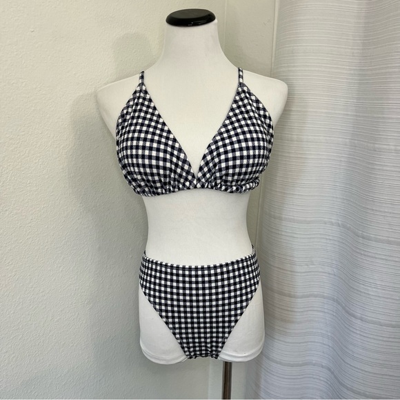 NEW Old Navy Blue Gingham Textured Triangle Bikini Swim Set Size XL - Picture 1 of 14